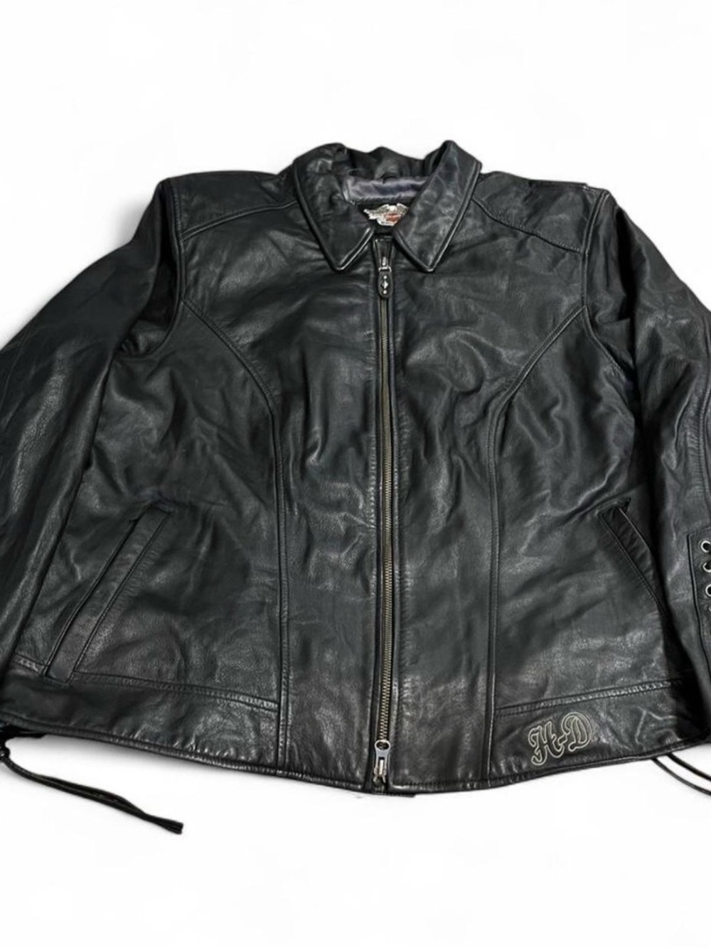Harley-Davidson Biker Jacket Women's 2W Black Leather Full-Zip Motorcycle Laced